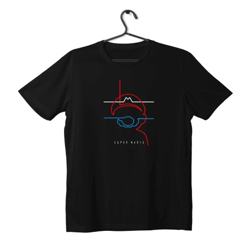 T-shirt Unisex Black Με Σχέδιο Super Mario Skin