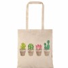 Τσάντα αγοράς ( NATURAL) με μακριά χερούλια with cactus