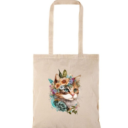 Τσάντα αγοράς ( NATURAL) με μακριά χερούλια SWEET CAT