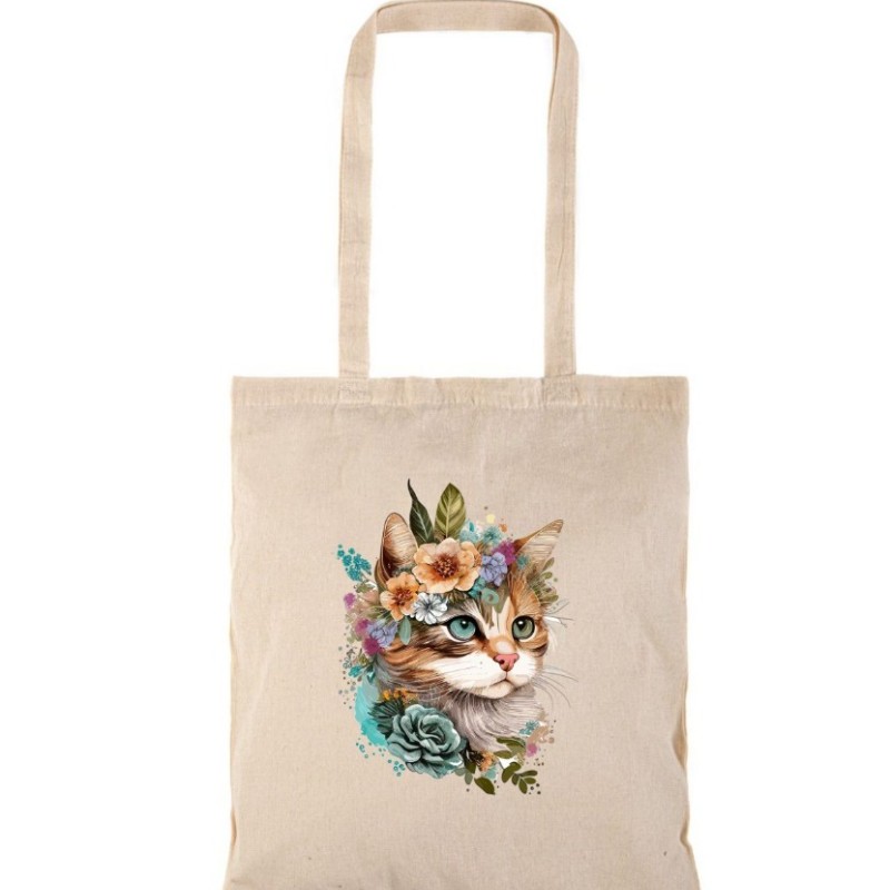 Τσάντα αγοράς ( NATURAL) με μακριά χερούλια SWEET CAT
