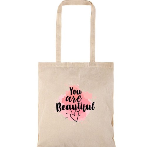 Τσάντα αγοράς ( NATURAL) με μακριά χερούλια YOU ARE BEAUTIFUL
