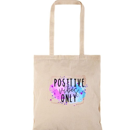 Τσάντα αγοράς ( NATURAL) με μακριά χερούλια  POSITIVE VIBES ONLY