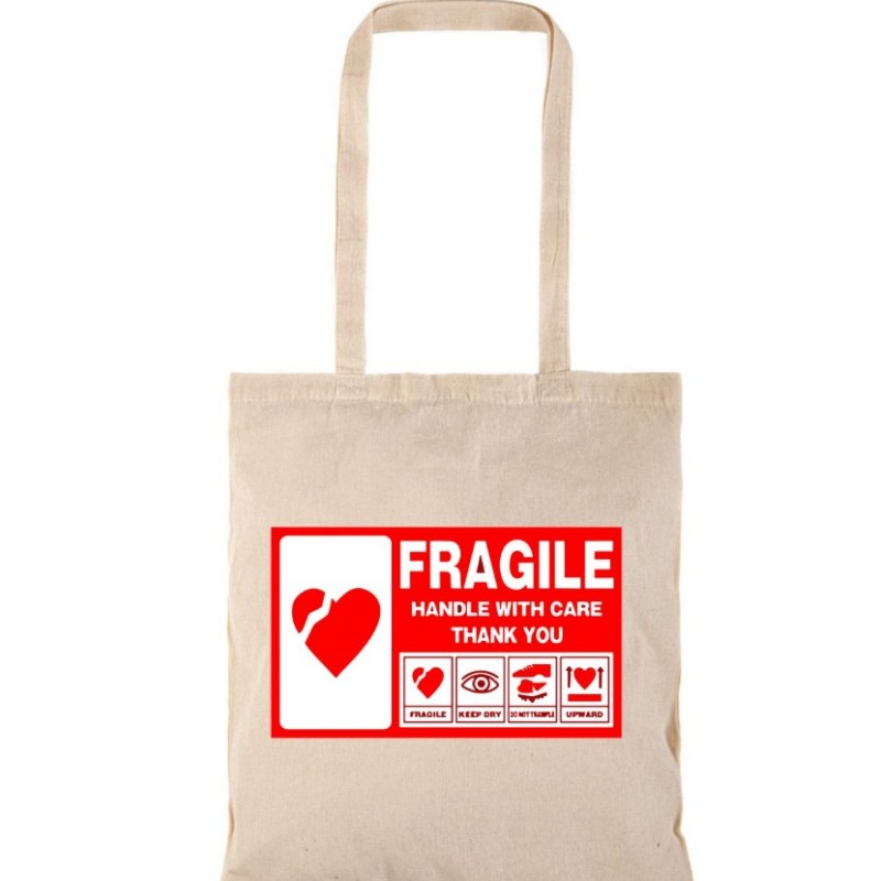 Τσάντα αγοράς ( NATURAL) με μακριά χερούλια FRAGILE