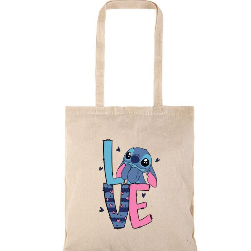 Τσάντα αγοράς ( NATURAL) με μακριά χερούλια STITCH LOVE