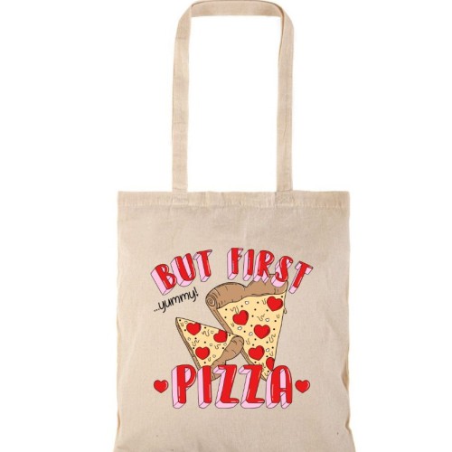 Τσάντα αγοράς ( NATURAL) με μακριά χερούλια PIZZA