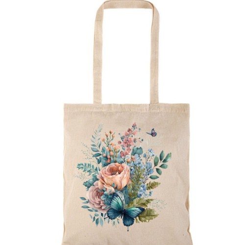 Τσάντα αγοράς ( NATURAL) με μακριά χερούλια FLOWER FEAST