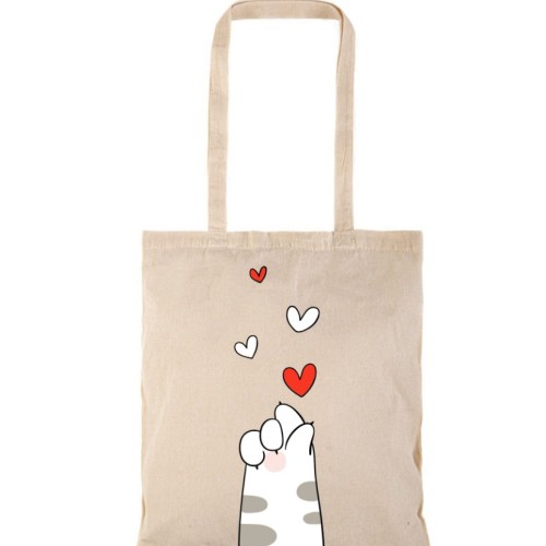 Τσάντα αγοράς ( NATURAL) με μακριά χερούλια CAT HAND LOVE