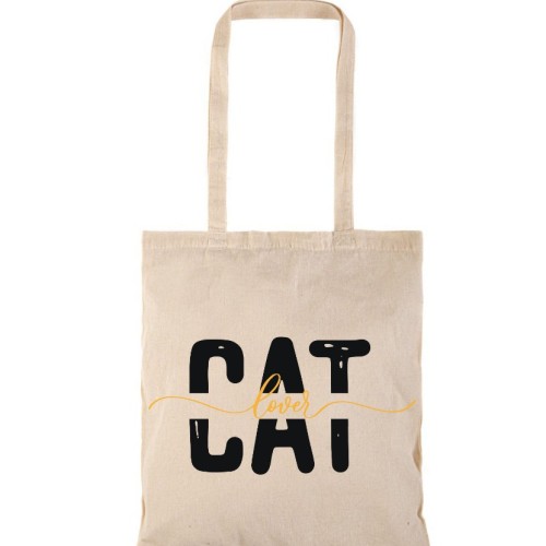 Τσάντα αγοράς ( NATURAL) με μακριά χερούλια CAT LOVERS