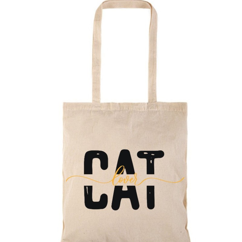 Τσάντα αγοράς ( NATURAL) με μακριά χερούλια CAT LOVERS