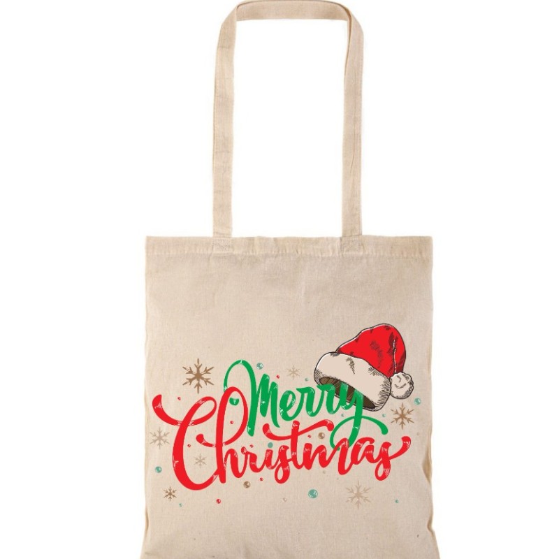 Τσάντα αγοράς ( NATURAL) με μακριά χερούλια  CHRISTMAS
