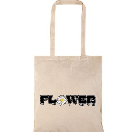 Τσάντα αγοράς ( NATURAL) με μακριά χερούλια  FLOWER