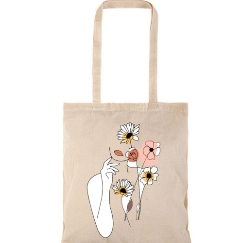 Τσάντα αγοράς ( NATURAL) με μακριά χερούλια FLOWER WOMEN