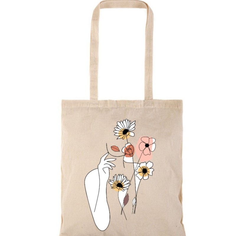 Τσάντα αγοράς ( NATURAL) με μακριά χερούλια FLOWER WOMEN