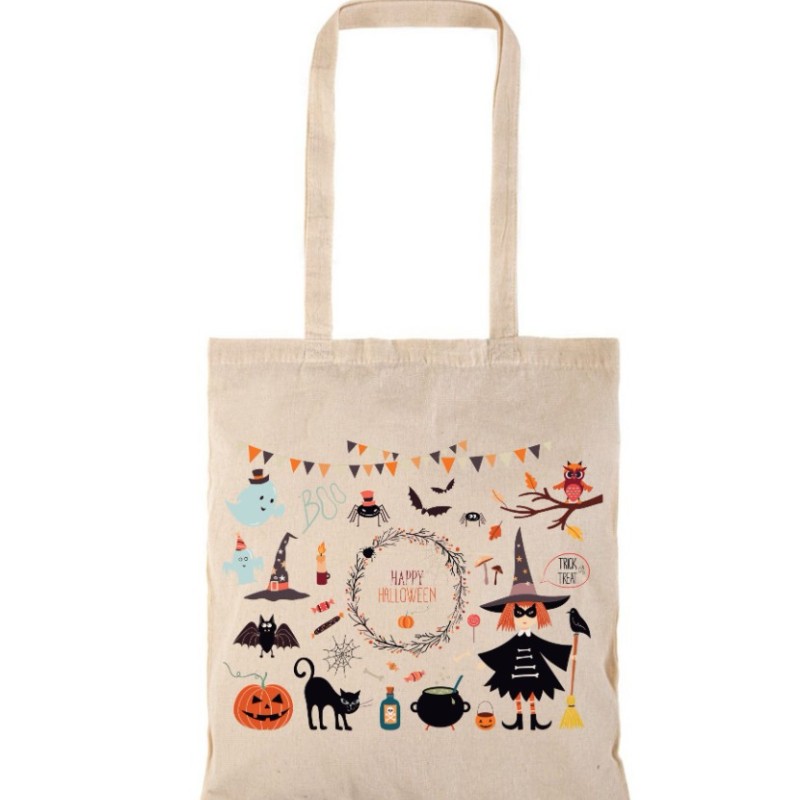 Τσάντα αγοράς ( NATURAL) με μακριά χερούλια HALLOWEN2