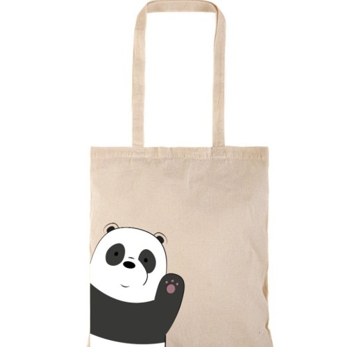 Τσάντα αγοράς ( NATURAL) με μακριά χερούλια  HELLO PANDA