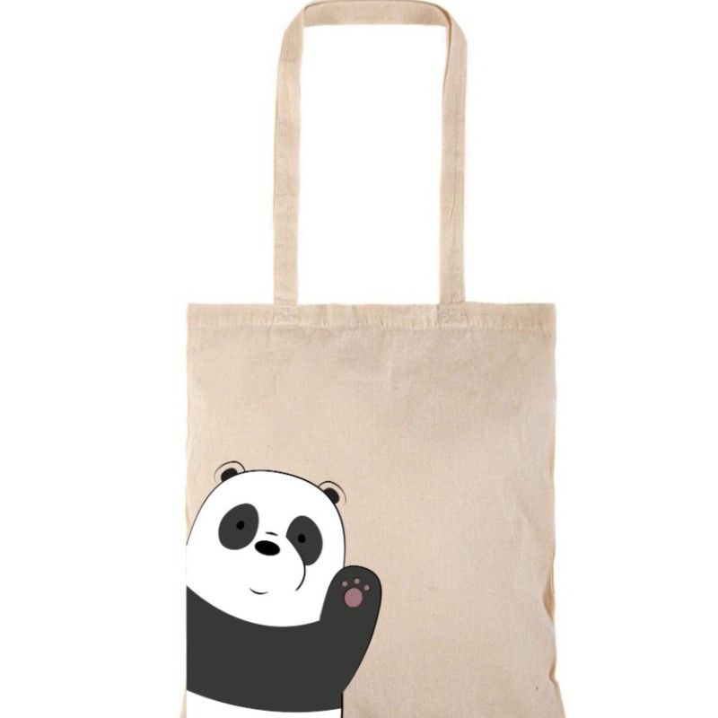 Τσάντα αγοράς ( NATURAL) με μακριά χερούλια  HELLO PANDA