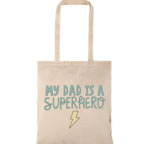 Τσάντα αγοράς ( NATURAL) με μακριά χερούλια MY DAD IS SUPER HERO