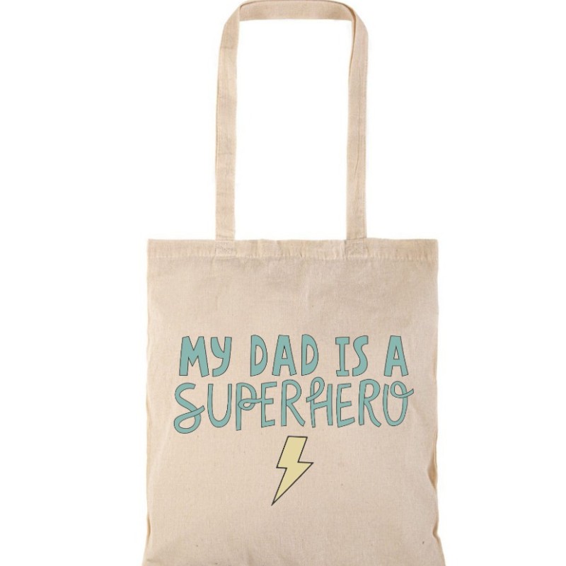 Τσάντα αγοράς ( NATURAL) με μακριά χερούλια MY DAD IS SUPER HERO