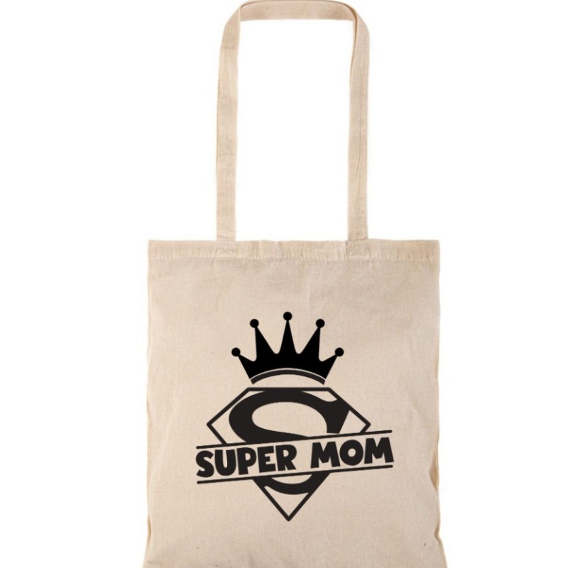 Τσάντα αγοράς ( NATURAL) με μακριά χερούλια SUPER MOM