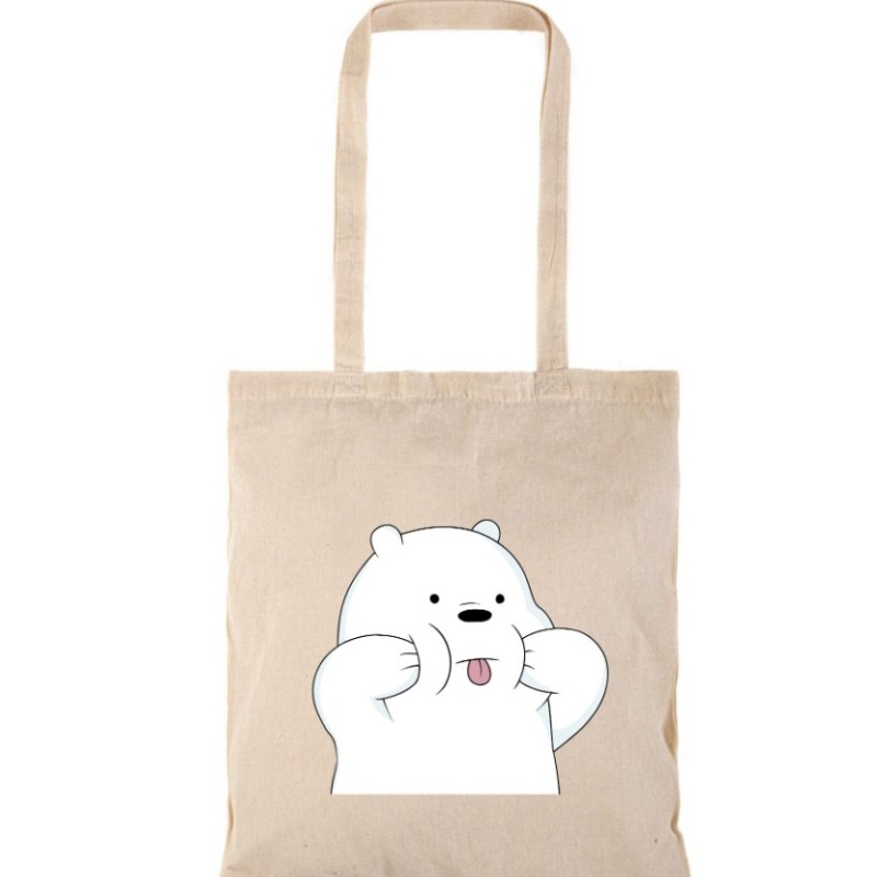 Τσάντα αγοράς ( NATURAL) με μακριά χερούλια WHITE BEAR