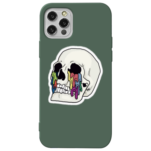 Apple iPhone 12 Pro Max Skull Dark Green Colored Silicone TPU Θήκη