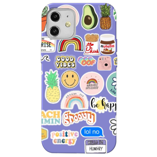 Apple iPhone 12 Good vibes Purple Colored Silicone TPU Θήκη