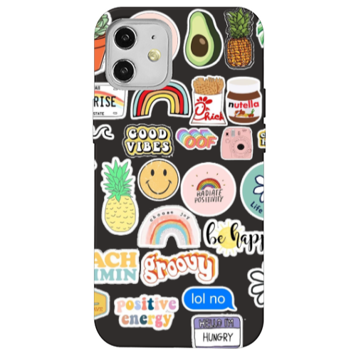 Apple iPhone 12 Good vibes Black Colored Silicone TPU Θήκη