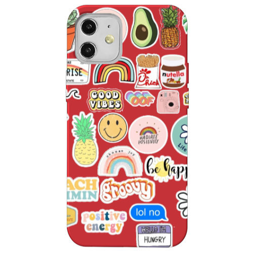 Apple iPhone 12 Good vibes Red Colored Silicone TPU Θήκη