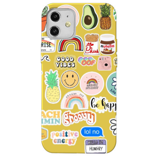 Apple iPhone 12 Good vibes Yellow Colored Silicone TPU Θήκη