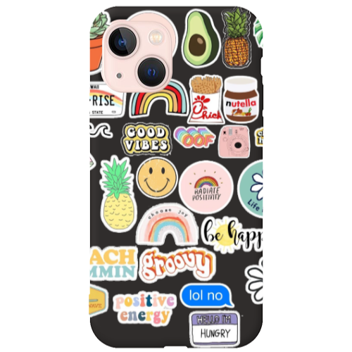 Apple iPhone 13 Good vibes Black Colored Silicone TPU Θήκη