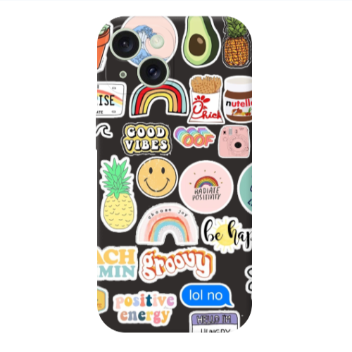 Apple iPhone 15 Good vibes Black Colored Silicone TPU Θήκη