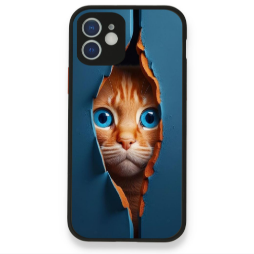 Apple iPhone 12 Cat Blue Eyes Black Glossy Θήκη