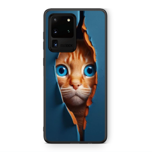 Samsung S20 Ultra Cat Blue Eyes Black Glossy Θήκη
