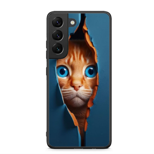 Samsung S22 Cat Blue Eyes Black Glossy Θήκη