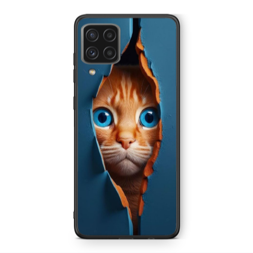 Samsung A22 4G Cat Blue Eyes Black Glossy Θήκη