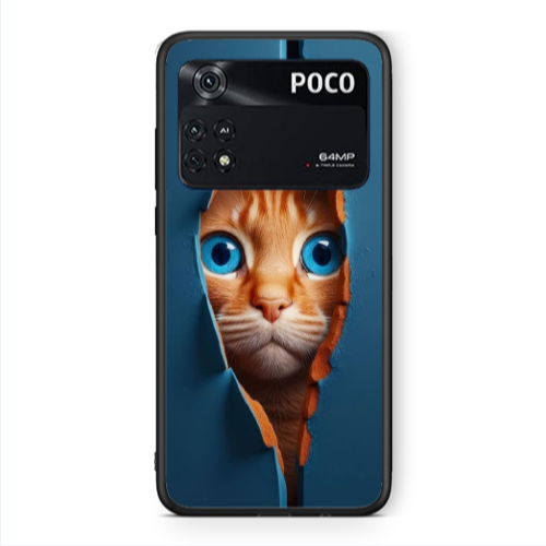 Xiaomi Poco M4 Pro 4G Cat Blue Eyes Black Glossy Θήκη