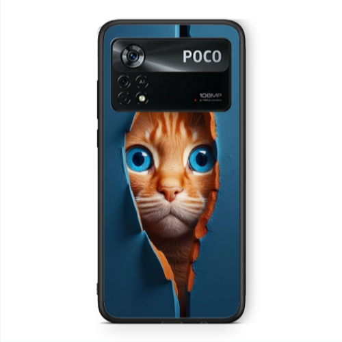 Xiaomi Poco X4 Pro Cat Blue Eyes Black Glossy Θήκη