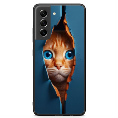 Samsung S21 FE Cat Blue Eyes Black Glossy Θήκη