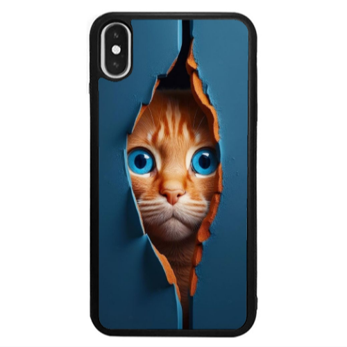 Apple iPhone Xs Cat Blue Eyes Black Glossy Θήκη