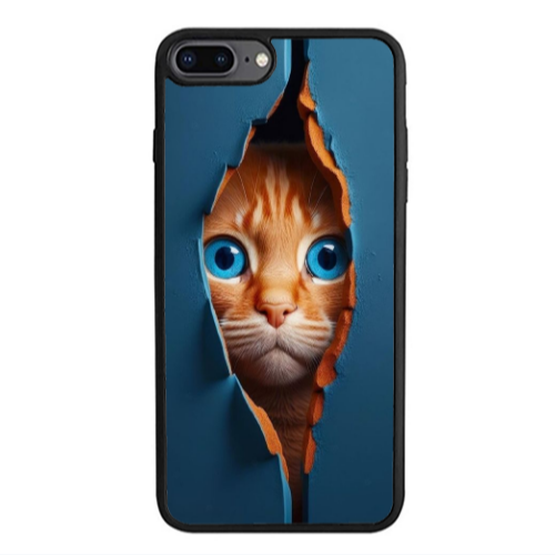 Apple iPhone 7 Plus Cat Blue Eyes Black Glossy Θήκη