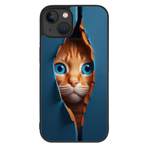 Apple iPhone 13 Mini Cat Blue Eyes Black Glossy Θήκη