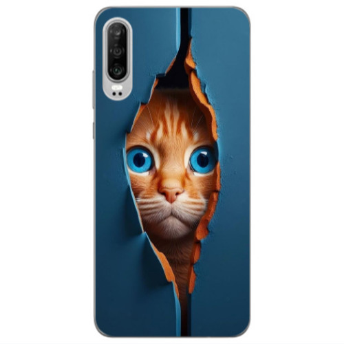 Huawei P30 Cat Blue Eyes Transparent Silicone TPU Θήκη