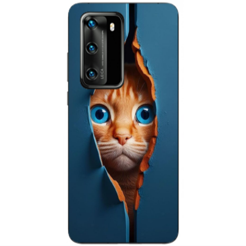 Huawei P40 Cat Blue Eyes Transparent Silicone TPU Θήκη
