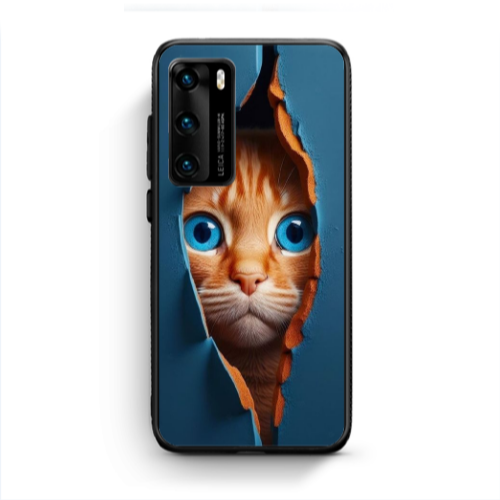 Huawei P40 Cat Blue Eyes Black Glossy Θήκη