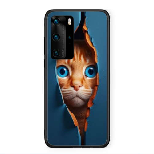 Huawei P40 Pro Cat Blue Eyes Black Glossy Θήκη
