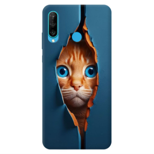 Huawei P30 Lite Cat Blue Eyes Transparent Silicone TPU Θήκη