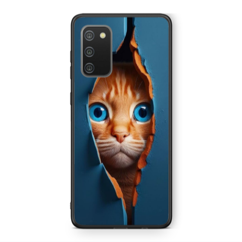 Samsung A02s Cat Blue Eyes Black Glossy Θήκη