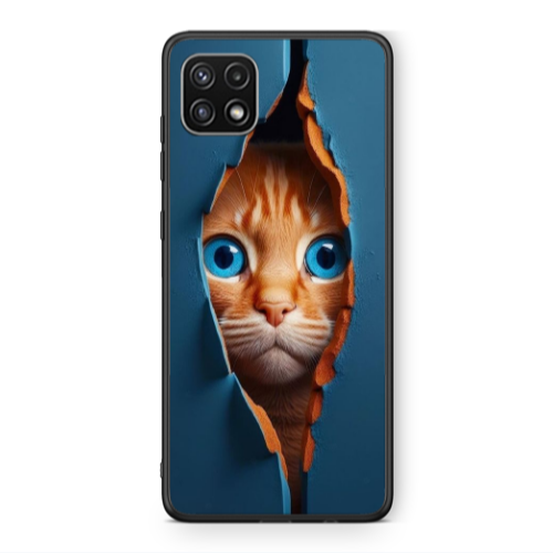 Samsung A22 5G Cat Blue Eyes Black Glossy Θήκη