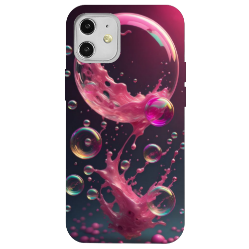 Apple iPhone 12 Pink balloon Black Colored Silicone TPU Θήκη