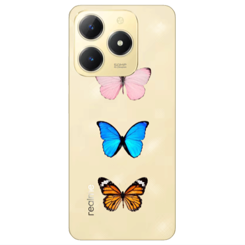 Realme C61 Triple Butterfly Transparent Silicone TPU Θήκη